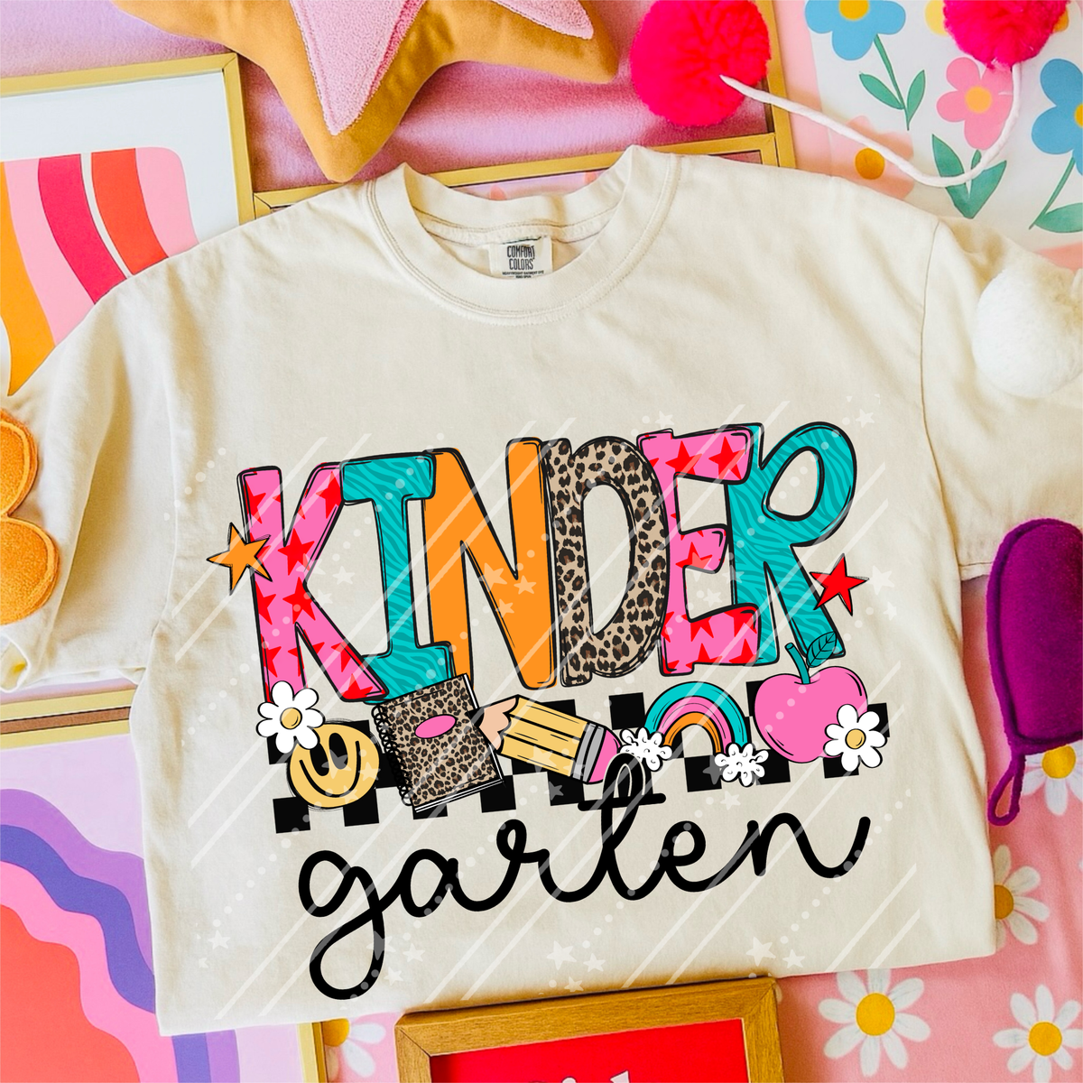 Kindergarten rainbow and pink apple (Carter) DTF Transfer