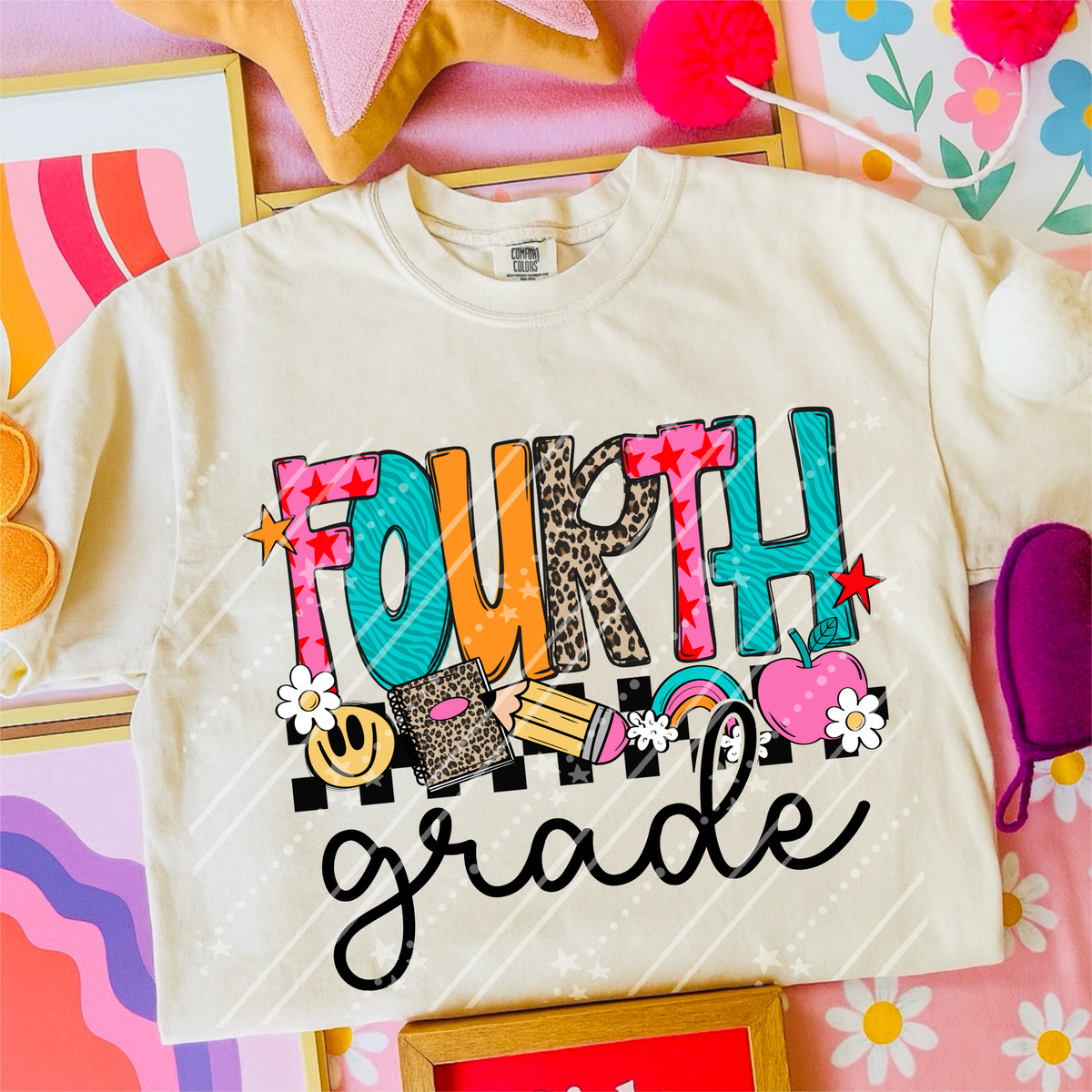 Fourth grade rainbow and pink apple (Carter) DTF Transfer