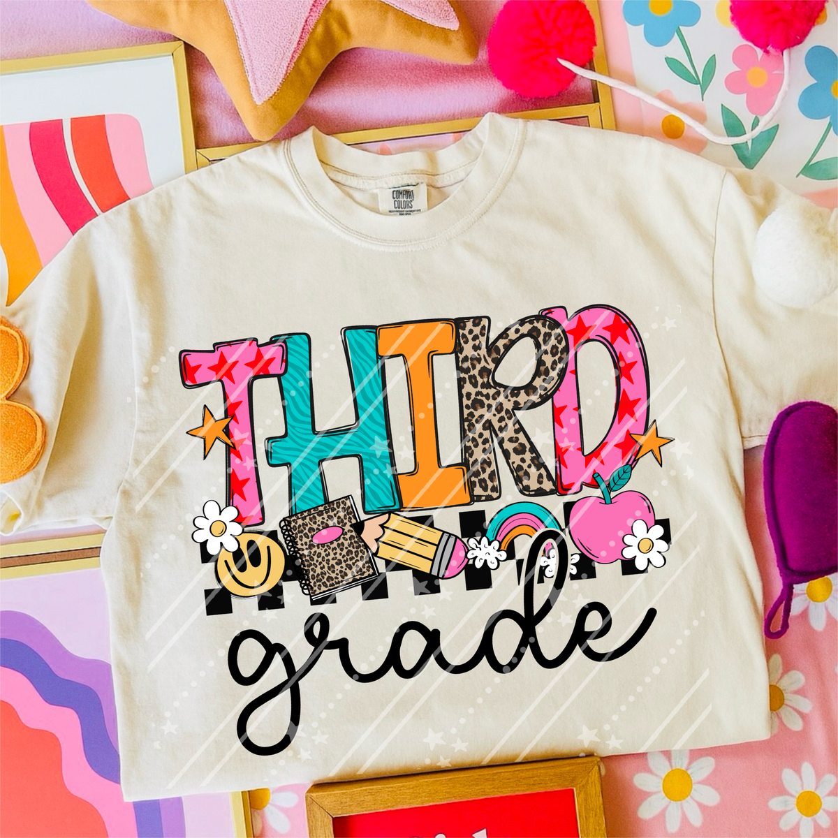 Third grade rainbow and pink apple (Carter) DTF Transfer