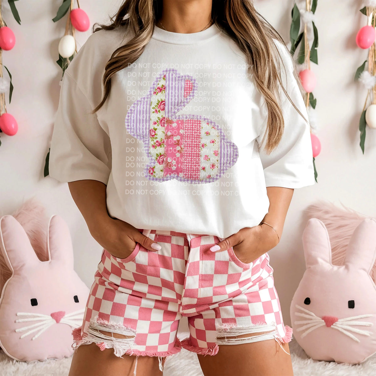 Faux patchwork bunny purple strips (SCG) DTF Transfer