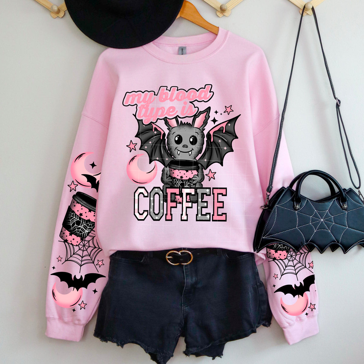 My blood type is coffee pink bats (CSC) 102516 DTF transfer