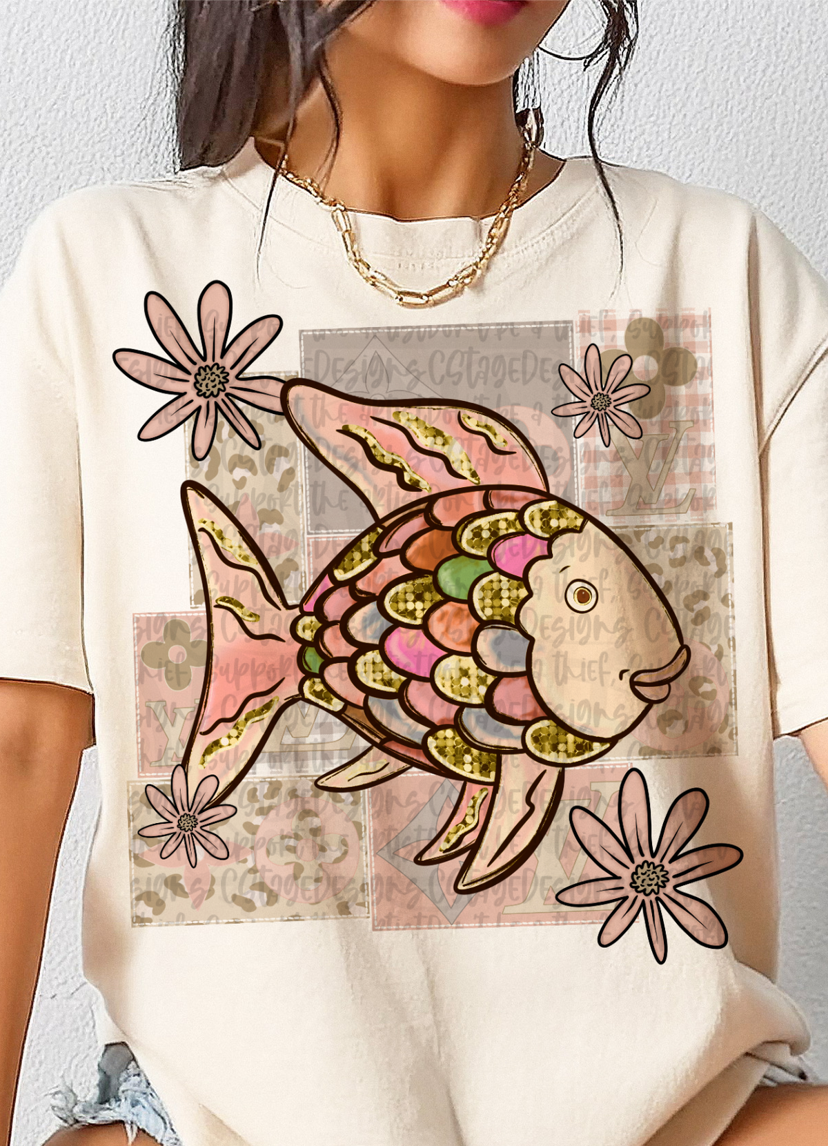 Rainbow fish floral frame (Cstage) DTF Transfer