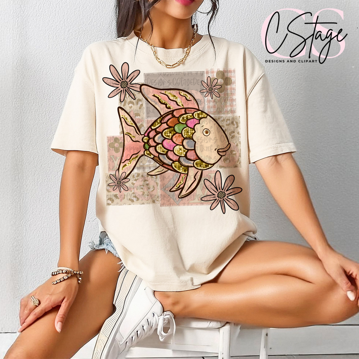 Fish beige patterns (Cstage) DTF Transfer
