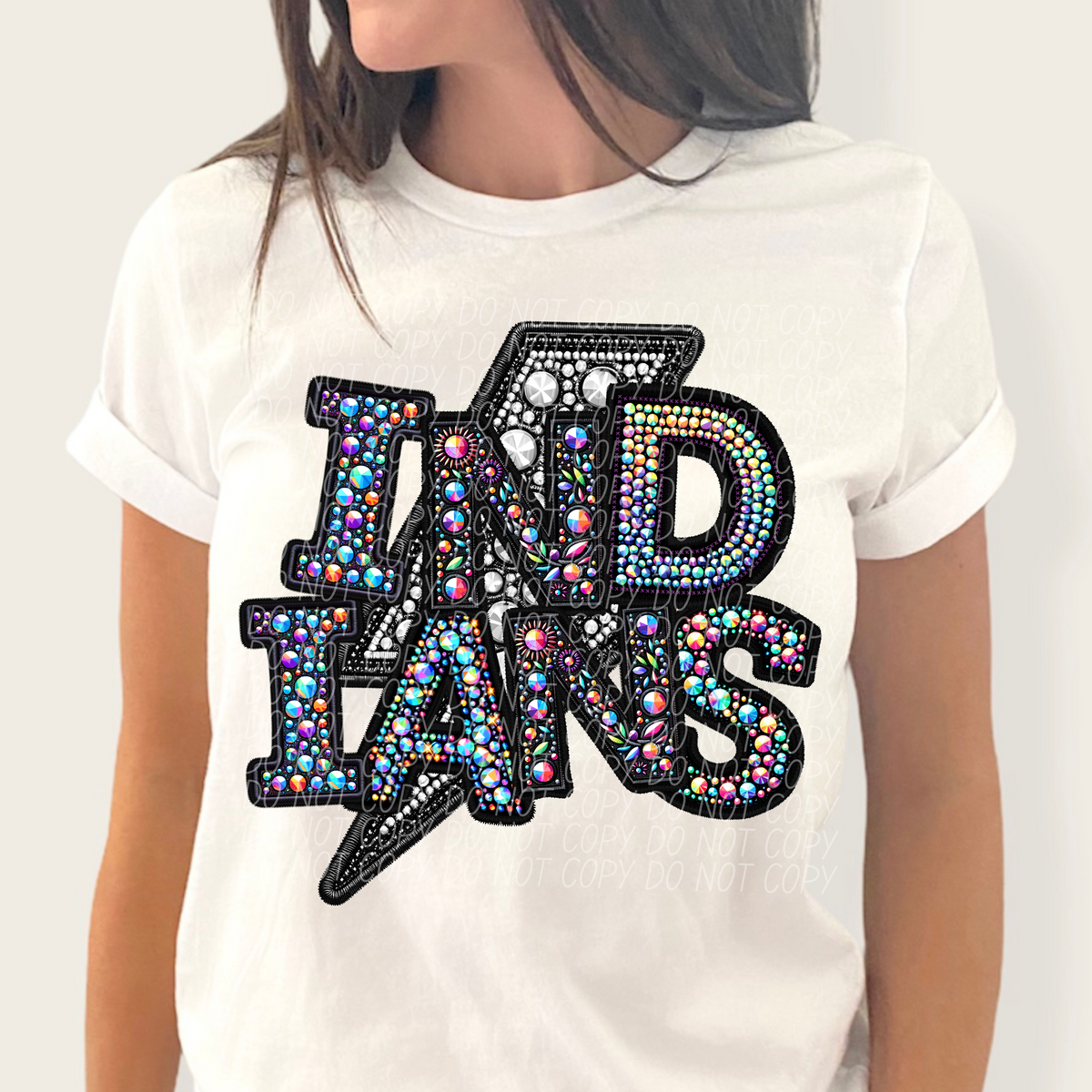 Indians lightning bolt rhinestones (city) 45261 DTF transfers