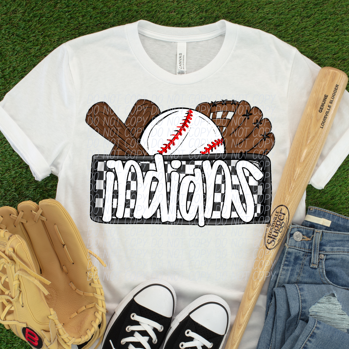 Indians (Bat, Baseball, Glove, Checkered background) (City)