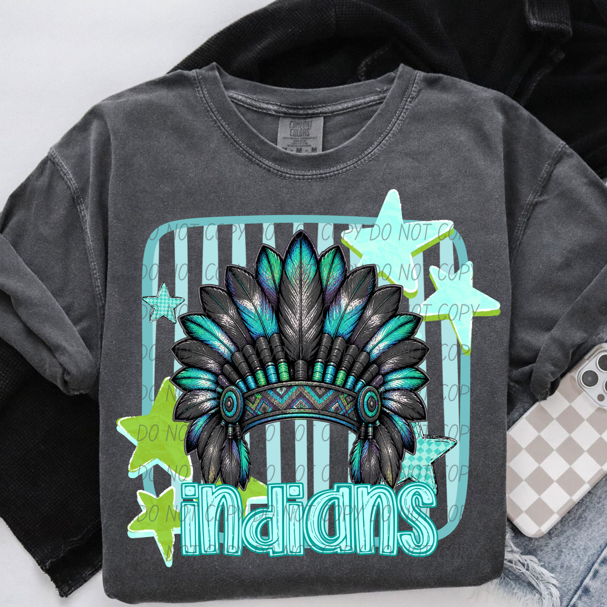 indians blue stars and stripes blue font (CITY) DTF Transfer