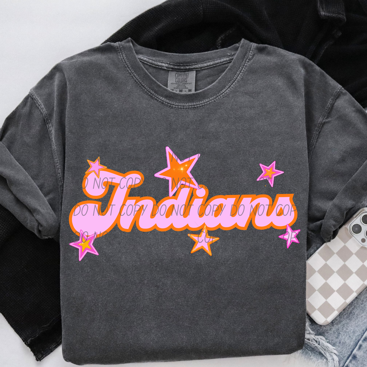 indians pink orange stars (city) DTF transfer