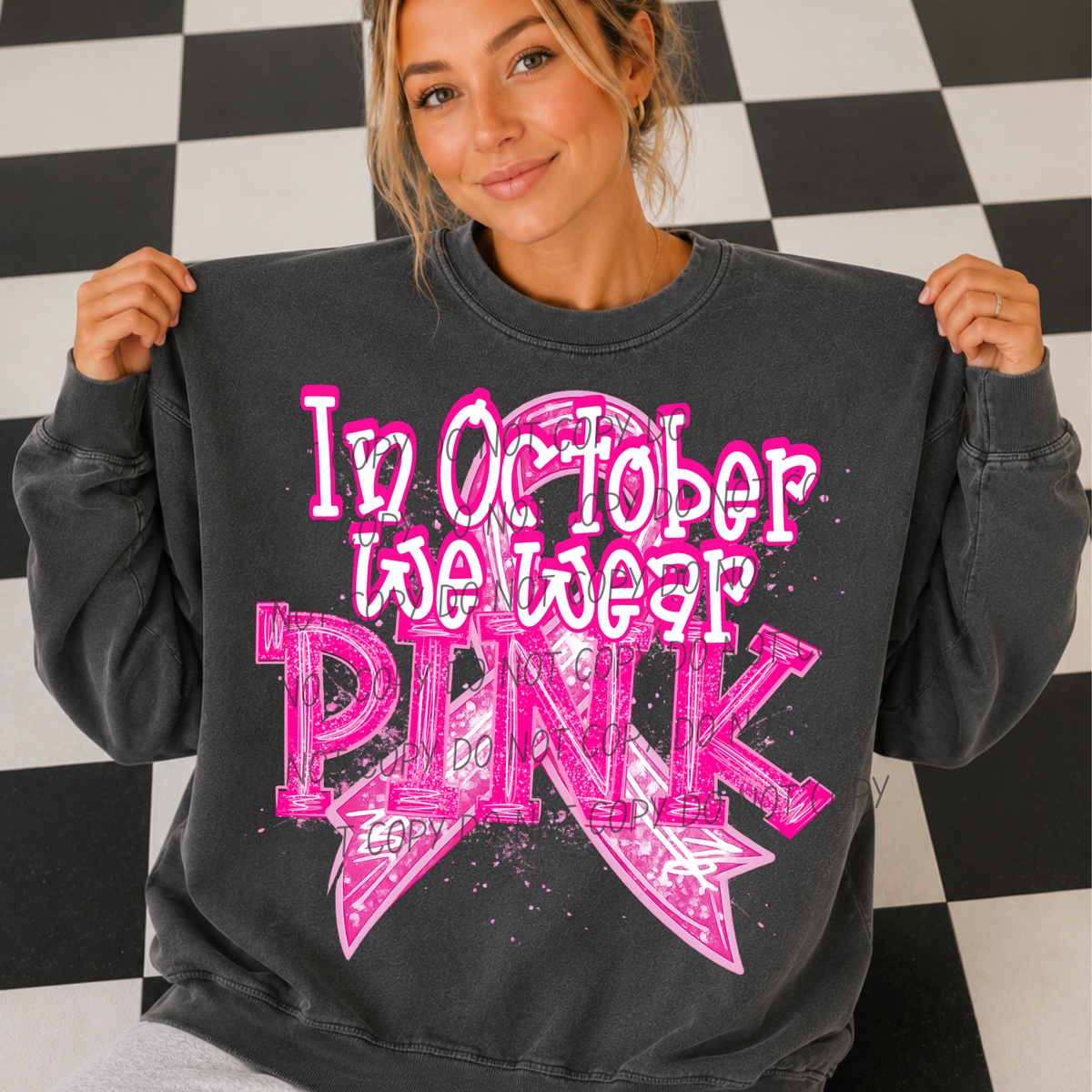 In October we wear PINK- big ribbon (CITY) DTF Transfer
