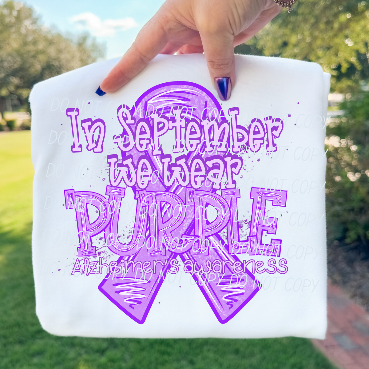 Alzheimers- we wear purple-WHITE font (CITY) DTF Transfer