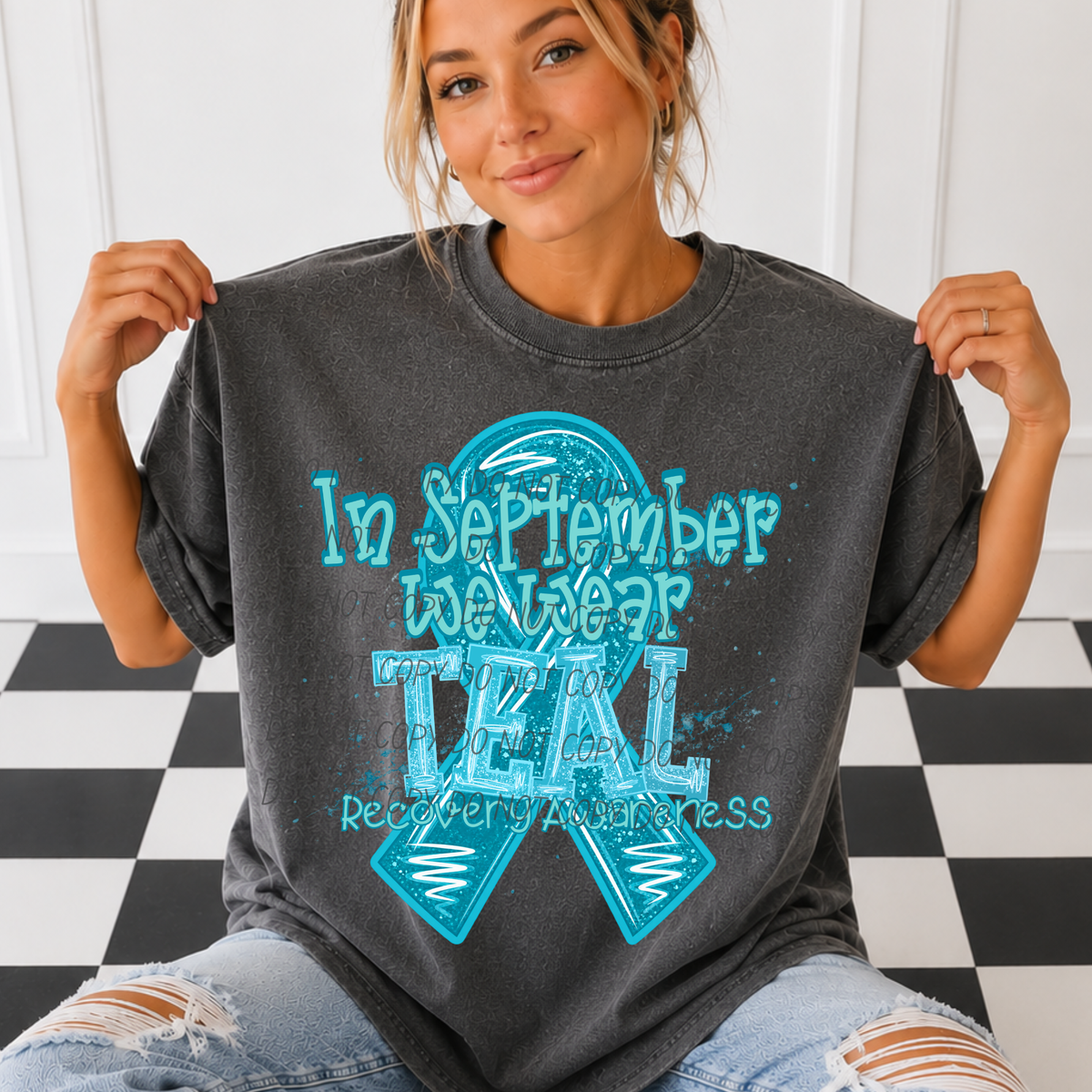In Sept we wear TEAL- big ribbon (CITY) DTF Transfer