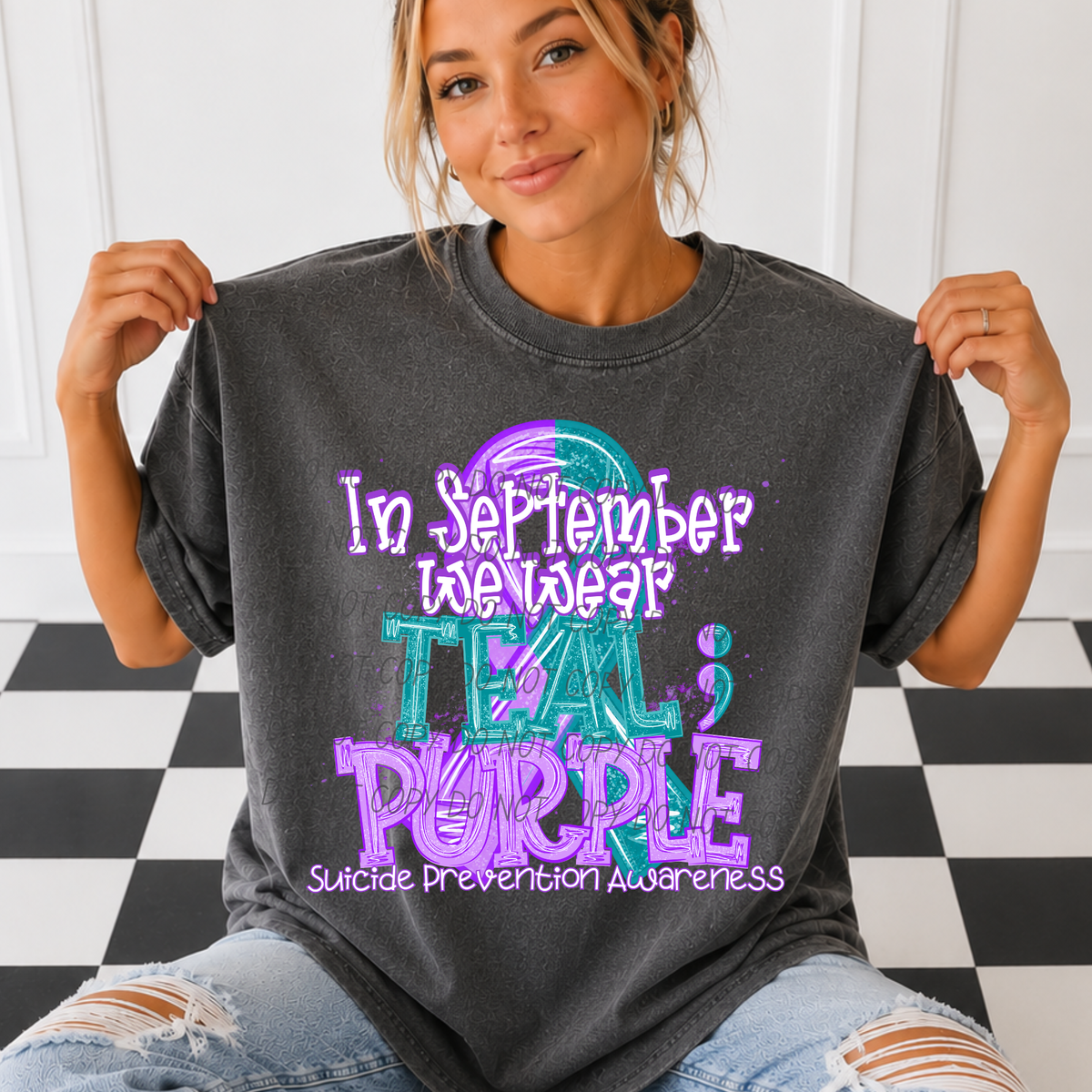 In Sept we wear teal and purple-WHITE FONT(CITY) DTF Transfer