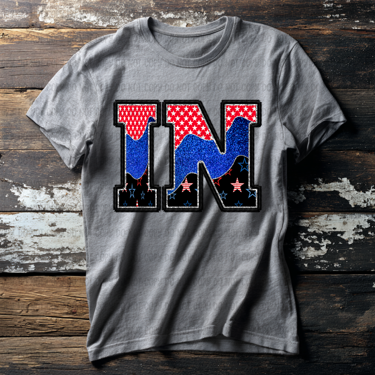 IN (red blue and black filled) (Revel) DTF Transfer