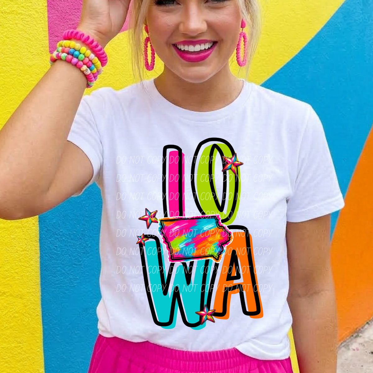 iowa neon rainbow stacked font (city) DTF Transfer