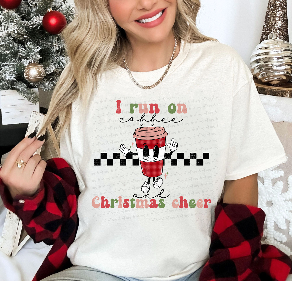 I Run On Coffee and Christmas Cheer Checkered 114790 DTF transfer