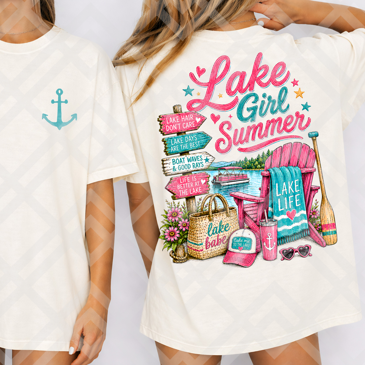 Lake girl summer PINK and BLUE (FRONT ONLY) (Parker) DTF Transfer