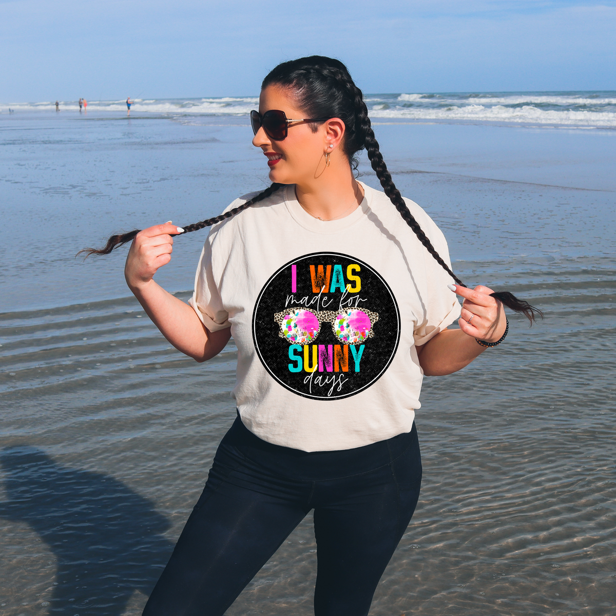 I Was Made For Sunny Days Black Circle Leopard Sunglasses 116458 DTF Transfer