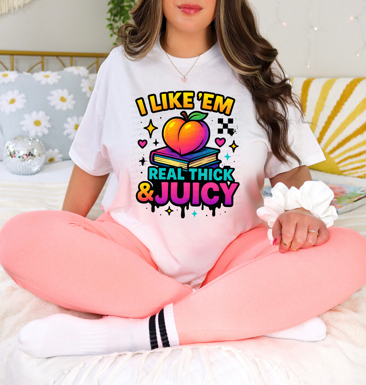 I Like Em Real Thick and Juicy Stacked Book with Apple On Top 117365 DTF TRANSFER