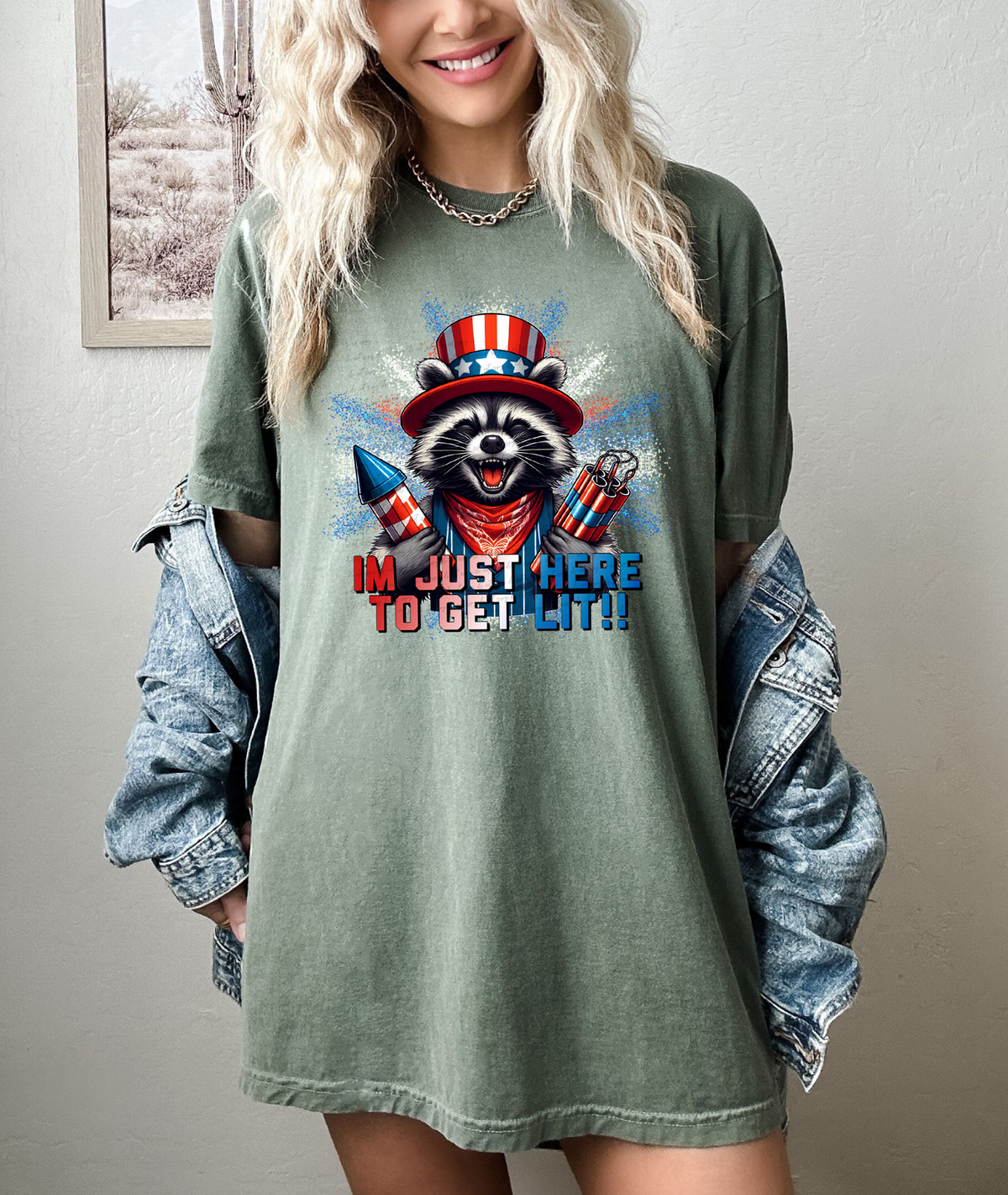 I'm Just Here To Get Lit Raccoon 74748 DTF Transfer