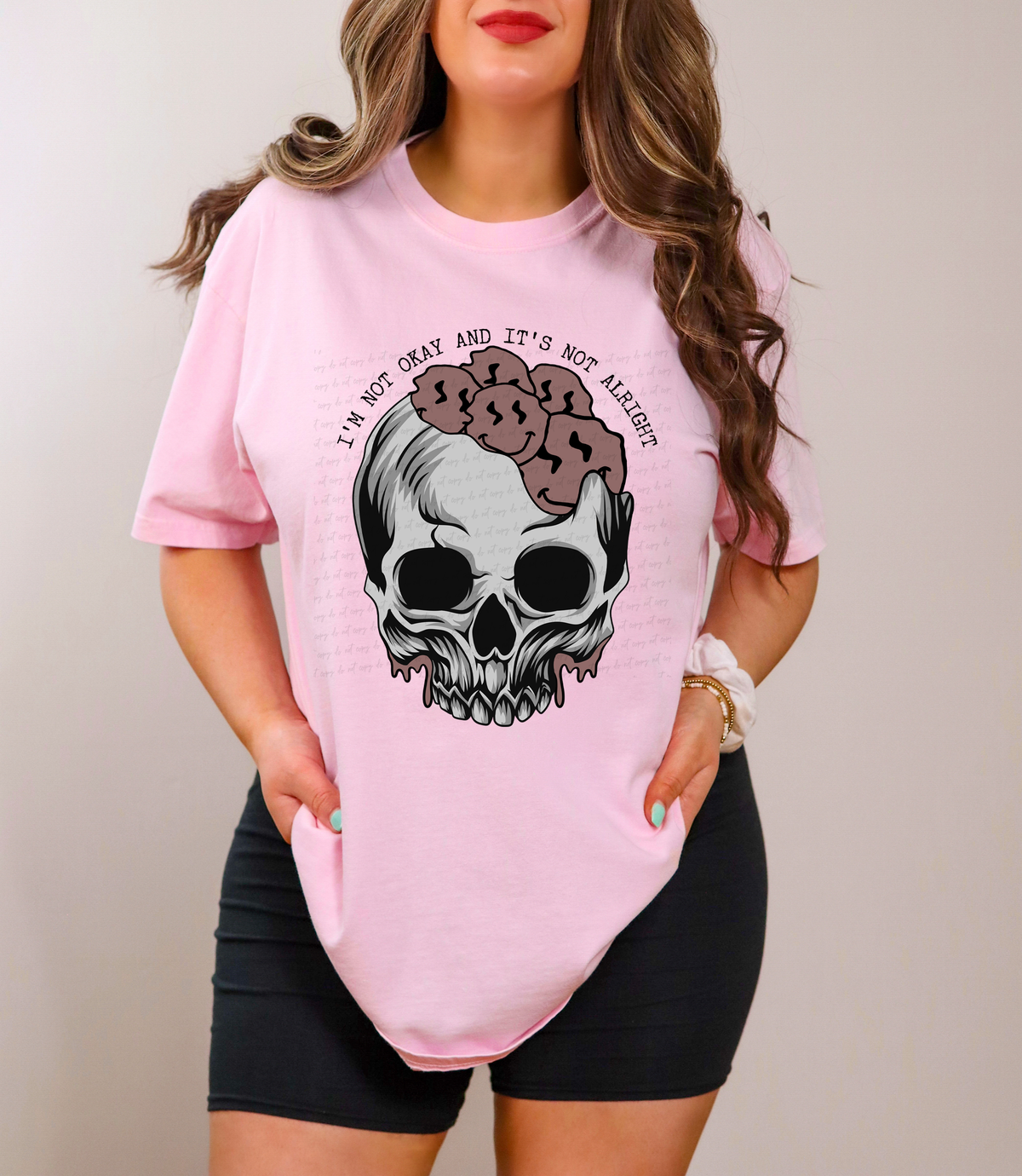 I'm Not Okay and It's Not Alright Skull Drippy Smiley 115921 DTF Transfer