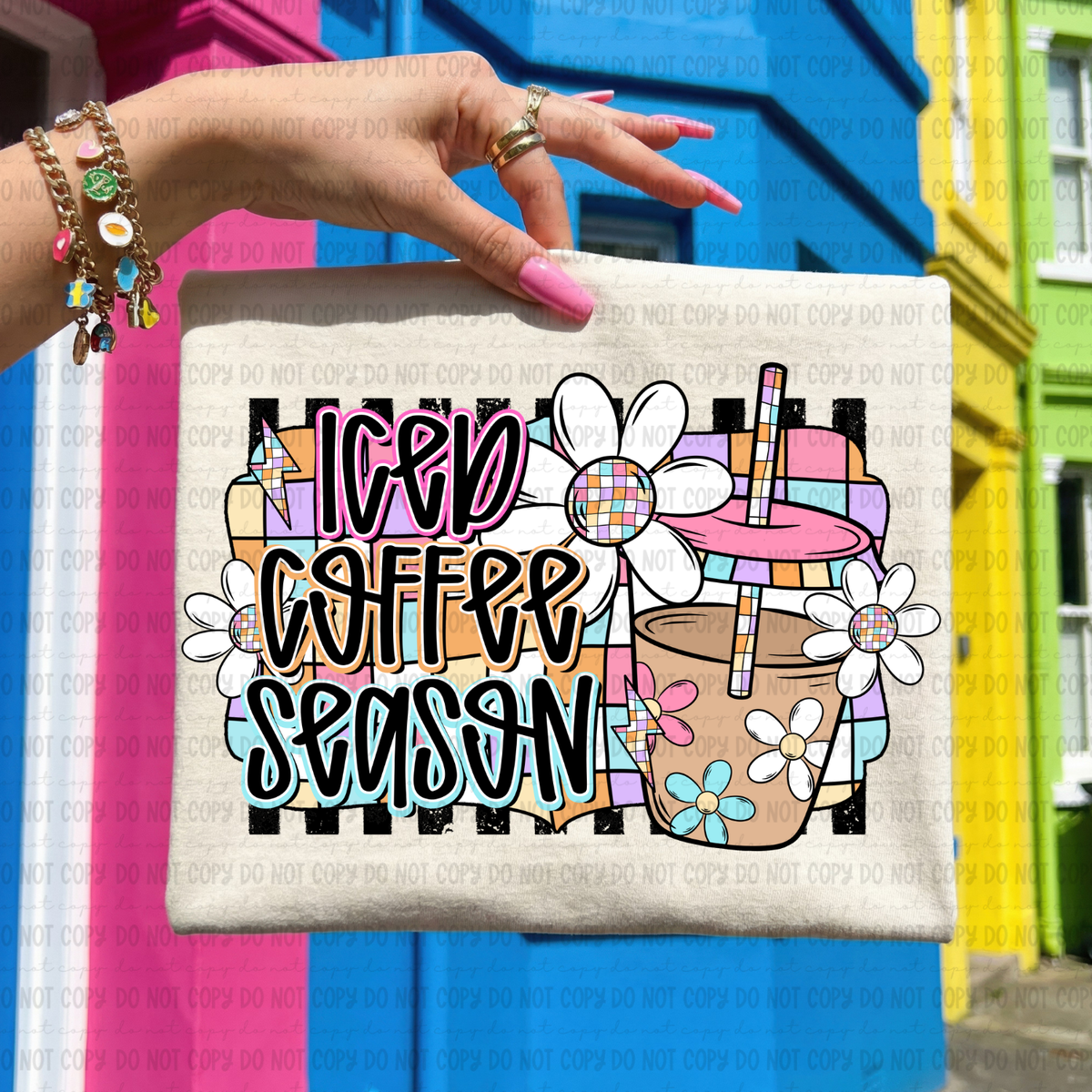 Iced coffee season colorful with flowers (Revel) DTF Transfer