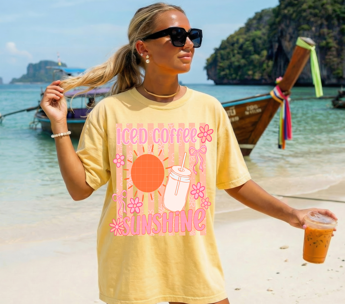 Iced coffee sunshine stripes (Linda) DTF Transfer
