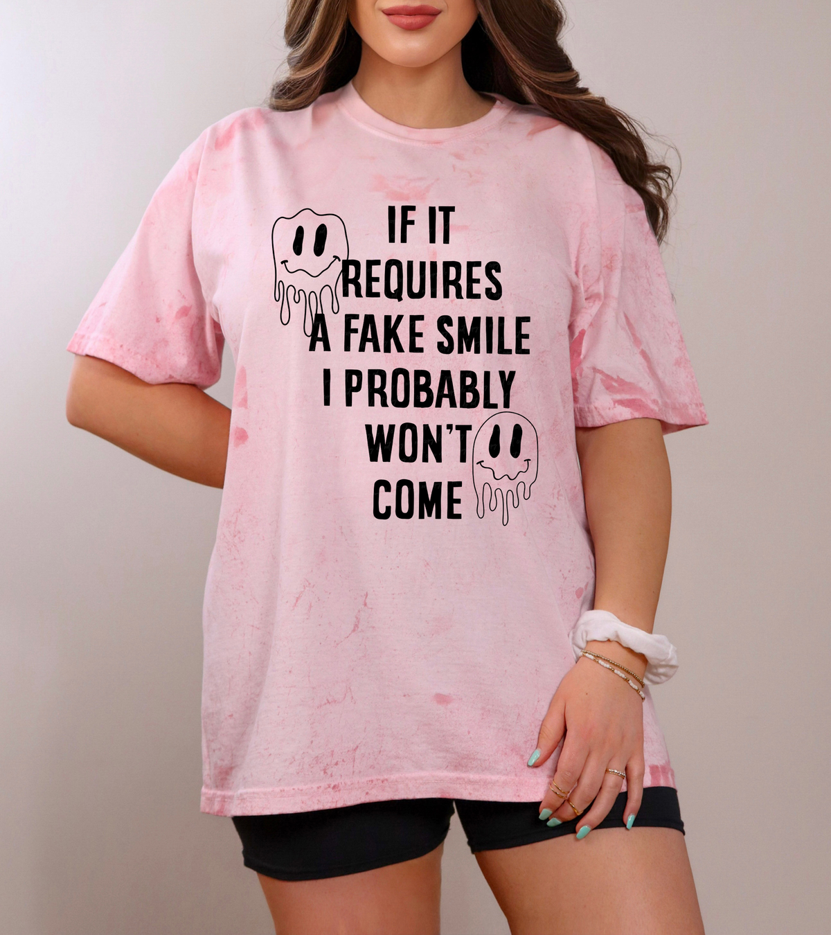 If It Requires A Fake Smile I Probably Won't Come Drippy Smiley Black Font 115717 DTF Transfer