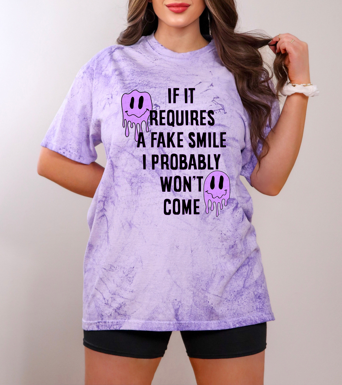 If It Requires A Fake Smile I Probably Won't Come Drippy Smiley Purple Font 115718 DTF Transfer