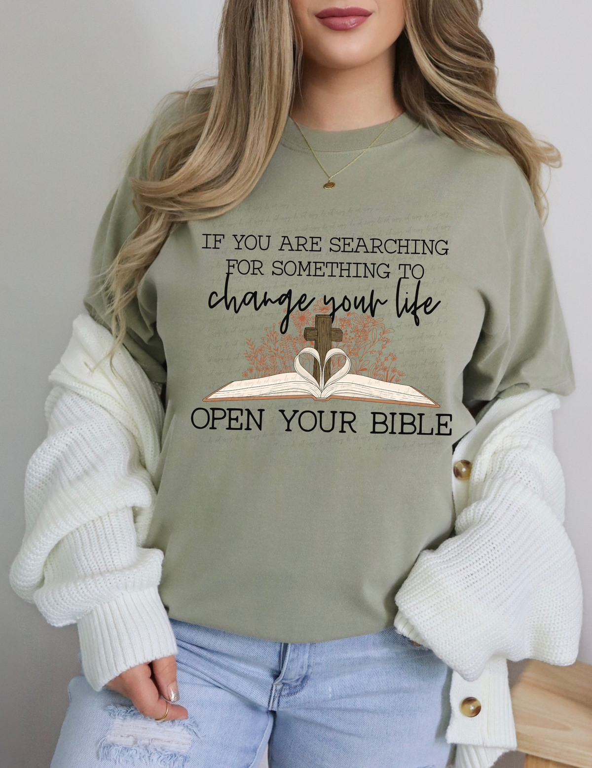 If You Are Searching For Something To Change Your Life Open Your Bible Floral Cross Bible 115056 DTF Transfer