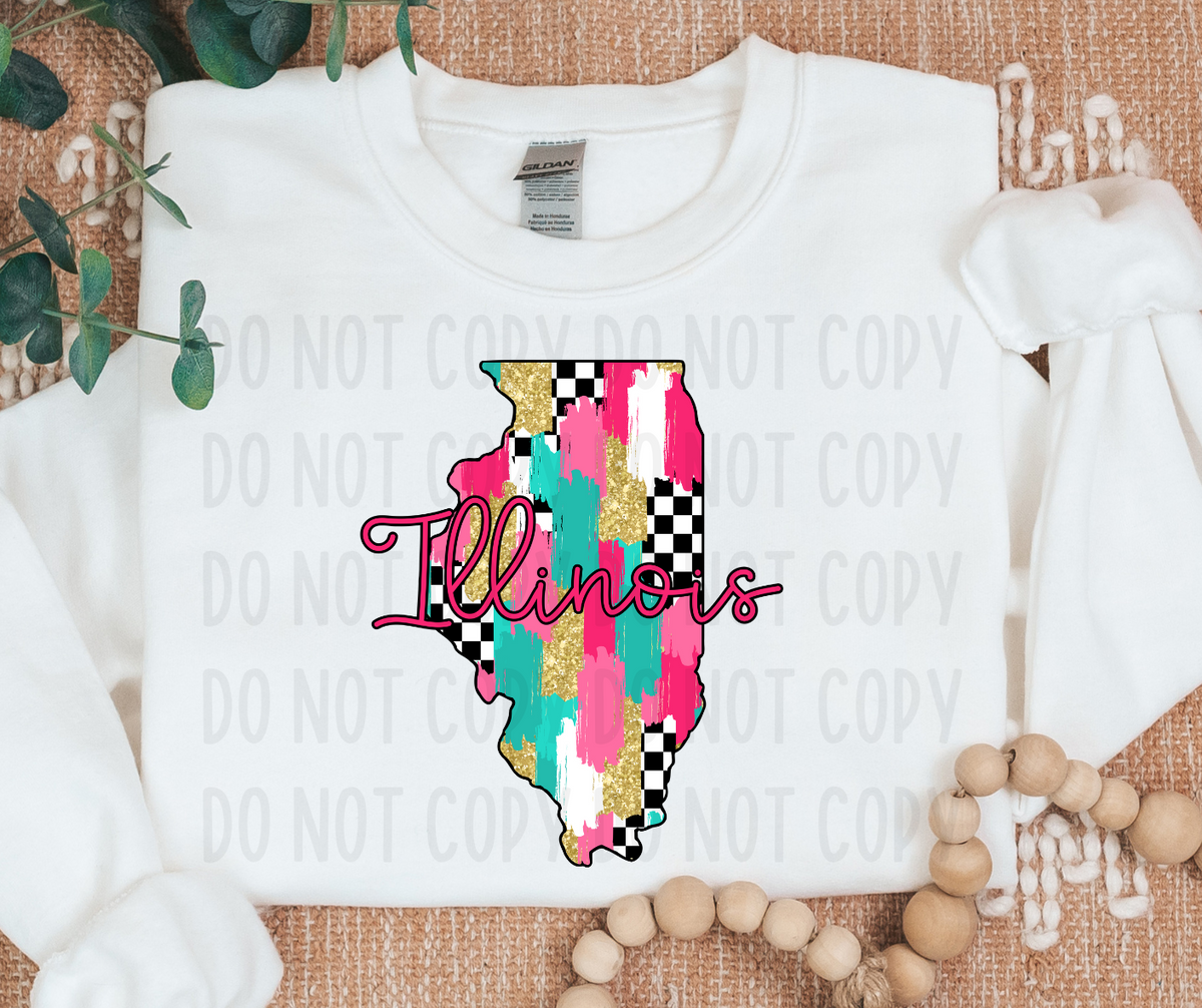Illinois Brushstroke Checkered State (canvista) DTF transfer
