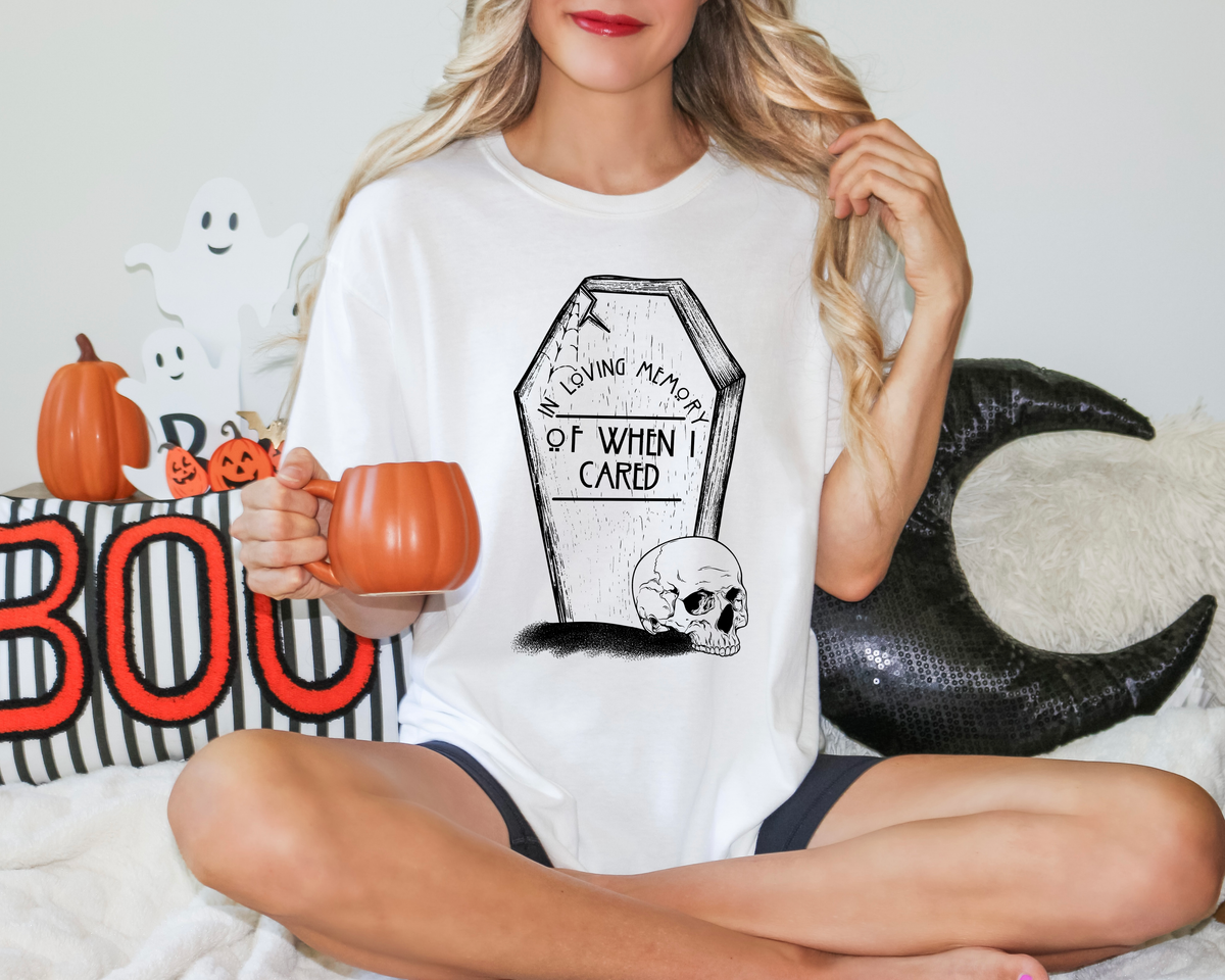 In Loving Memory Of When I Cared Tombstone Skull 114723 DTF transfer