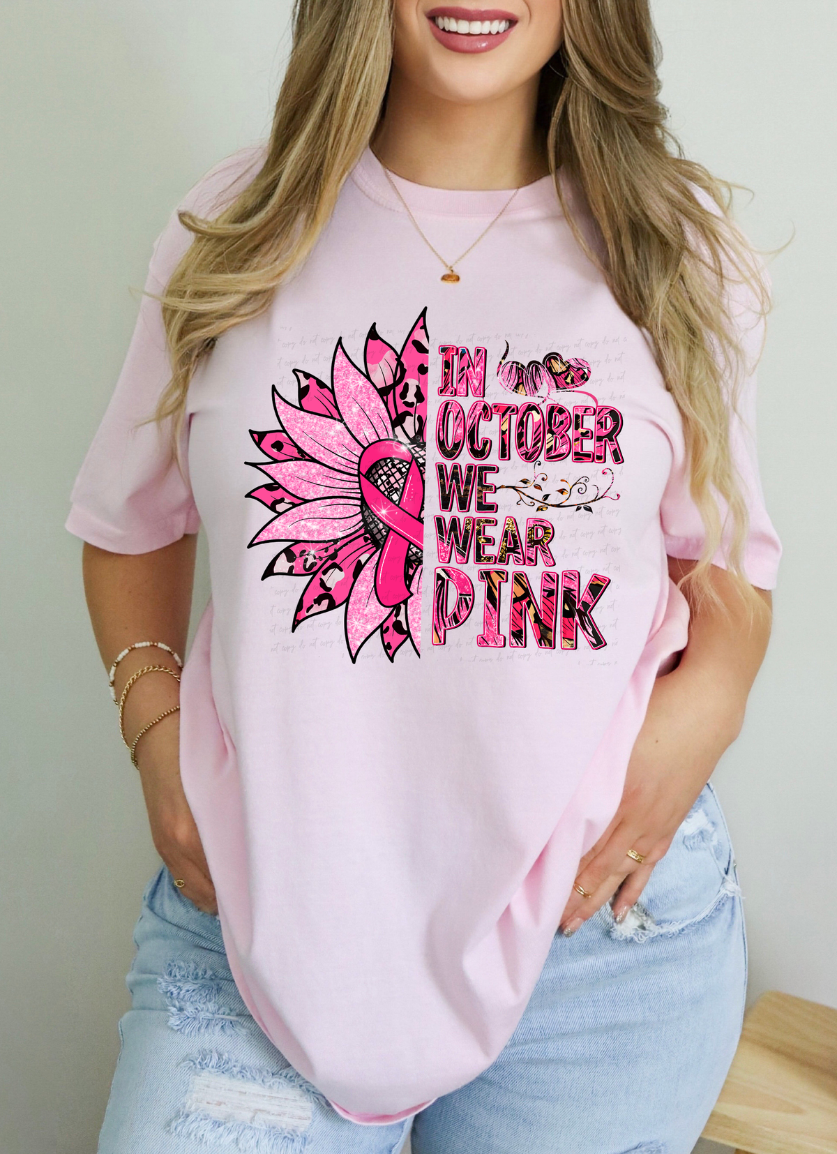 In October We Wear Pink Half Sunflower Ribbon 114923 DTF Transfer