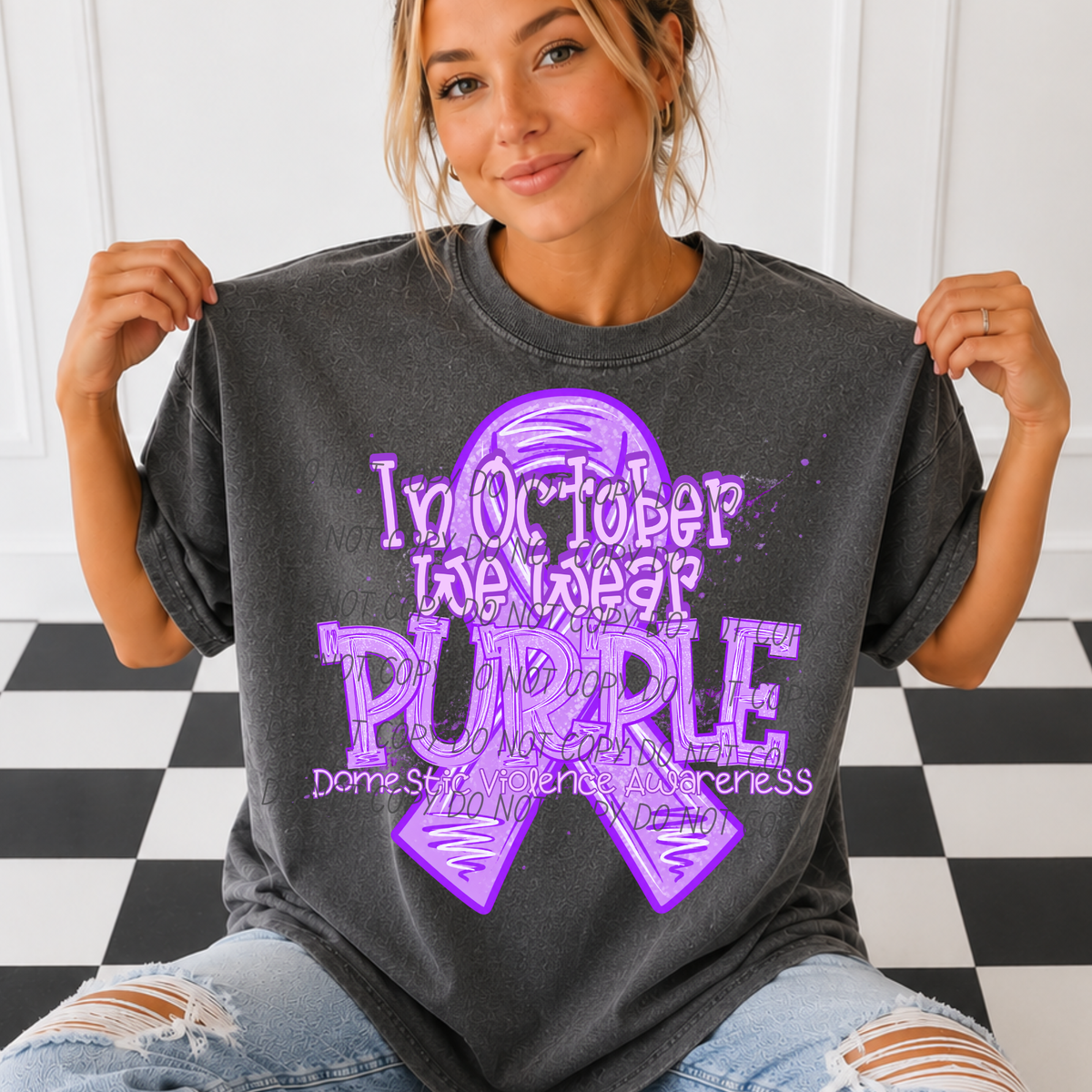In October we wear purple-PURPLE font (CITY) DTF Transfer