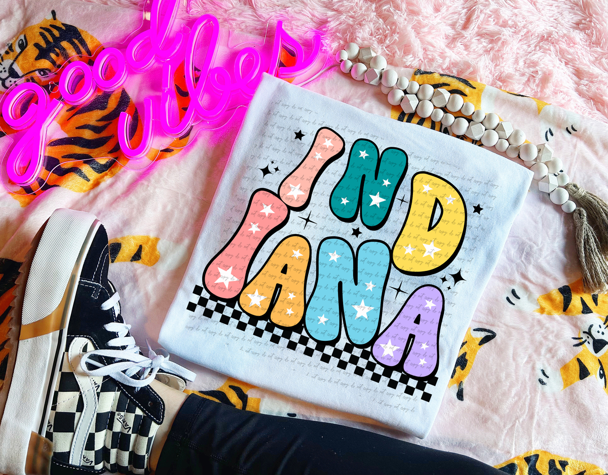 Indiana Colorful Groovy Font 89157 DTF Transfer
