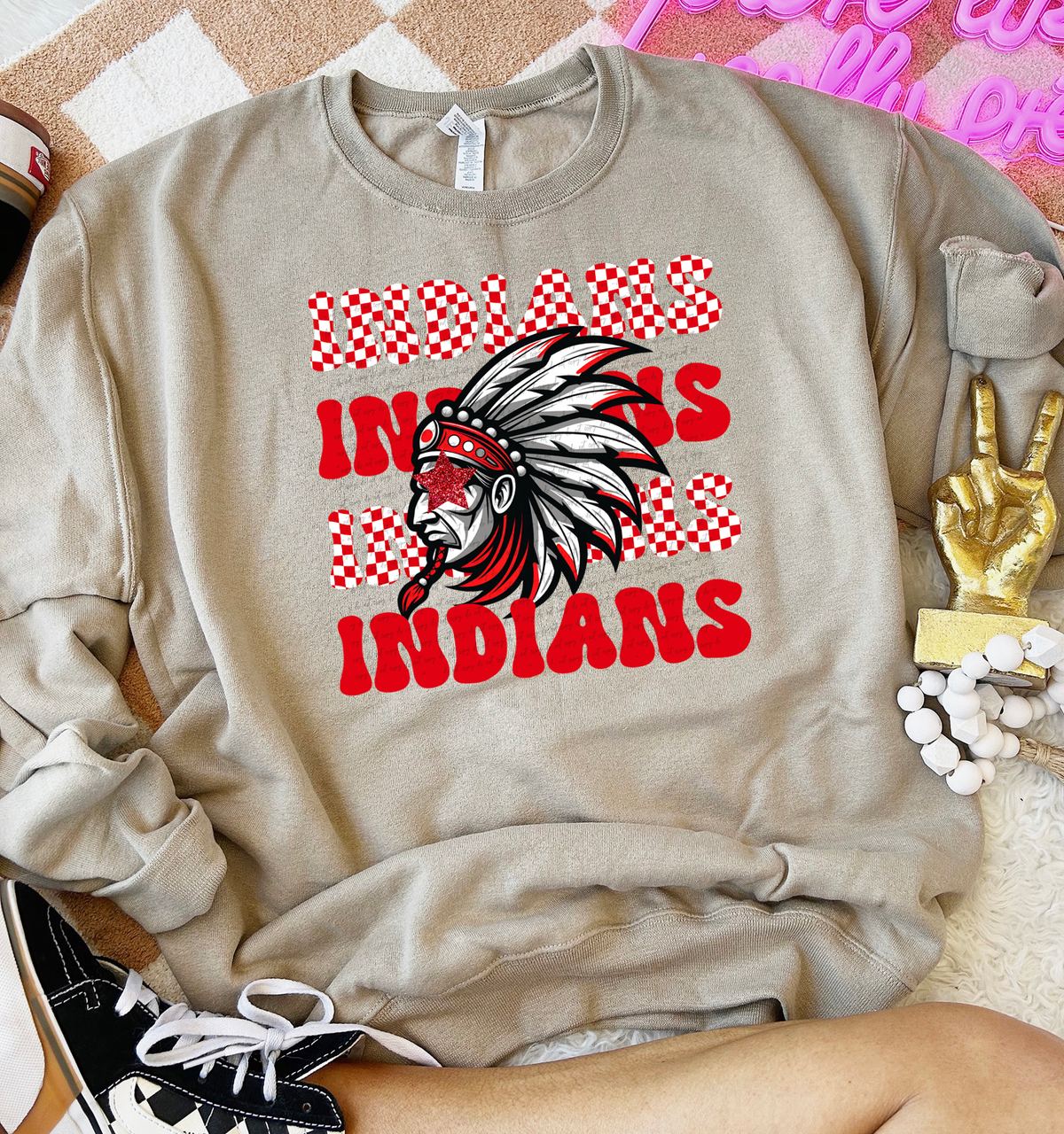 Indians Word Stacked Red 59459 DTF transfer