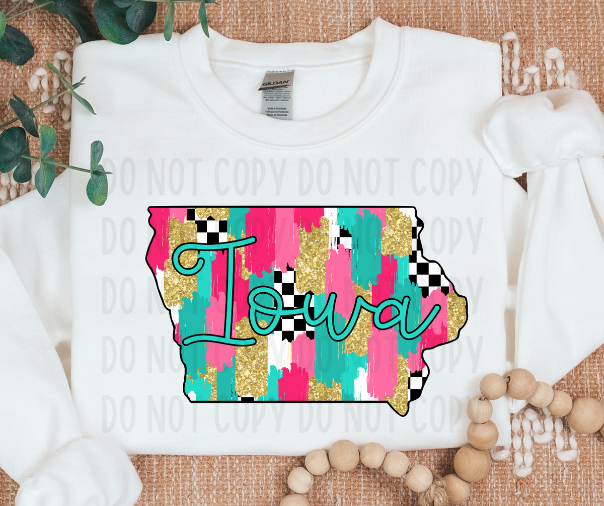 Iowa Brushstroke Checkered State (canvista) DTF transfer