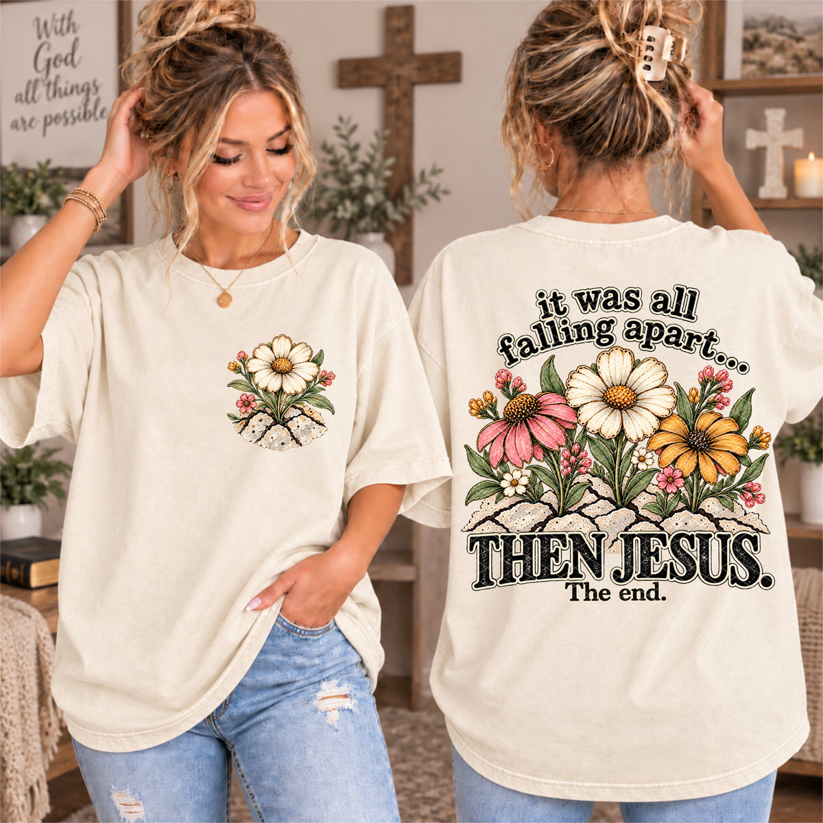 White flower growing out of rocks (FRONT ONLY) (SDD) DTF Transfer