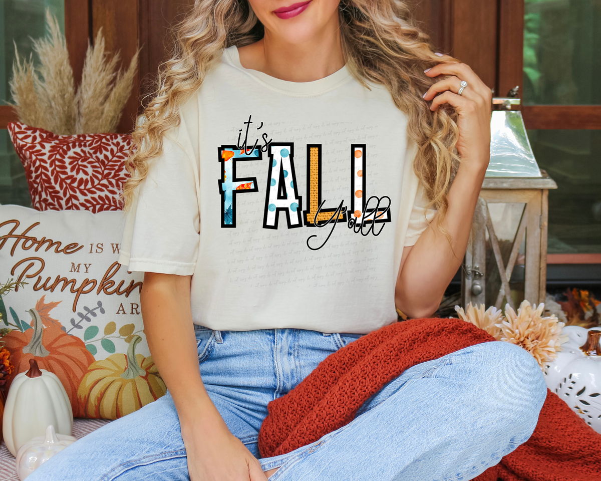 It's Fall Y'all Leaves Polka Filled Font 115886 DTF Transfer