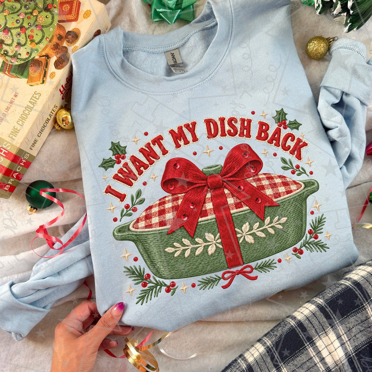 I want my dish back red and white plaid with red bow (HW) DTF Transfer