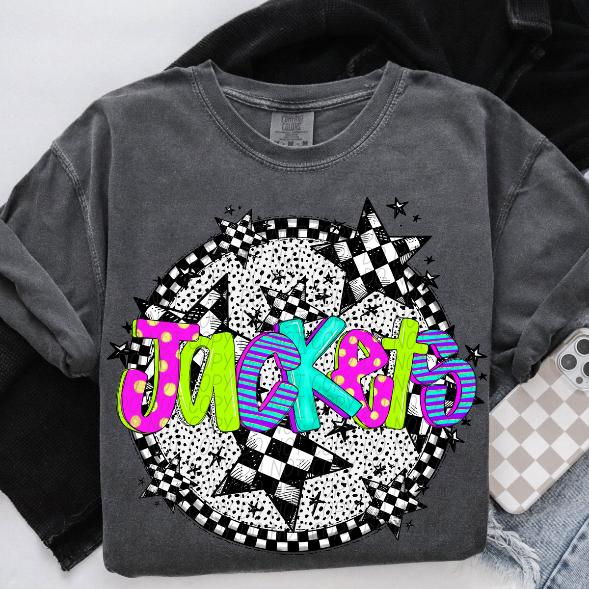 Jackets neon checkered CITY DTF transfers