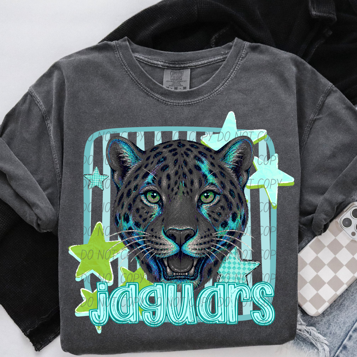 jaguars blue stars and stripes blue font (CITY) DTF Transfer