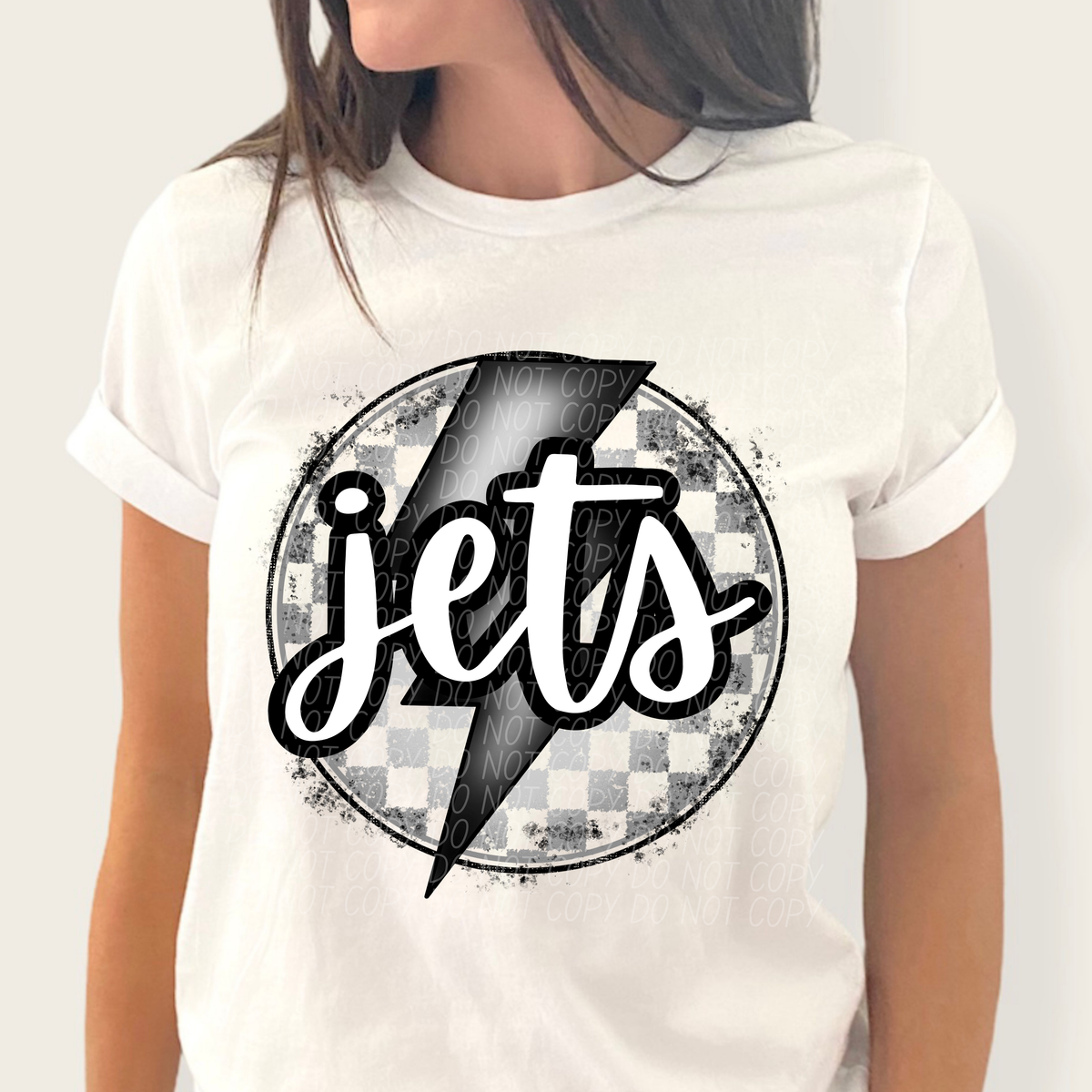 Jets grey/silver lightning bolt circle CITY DTF transfer