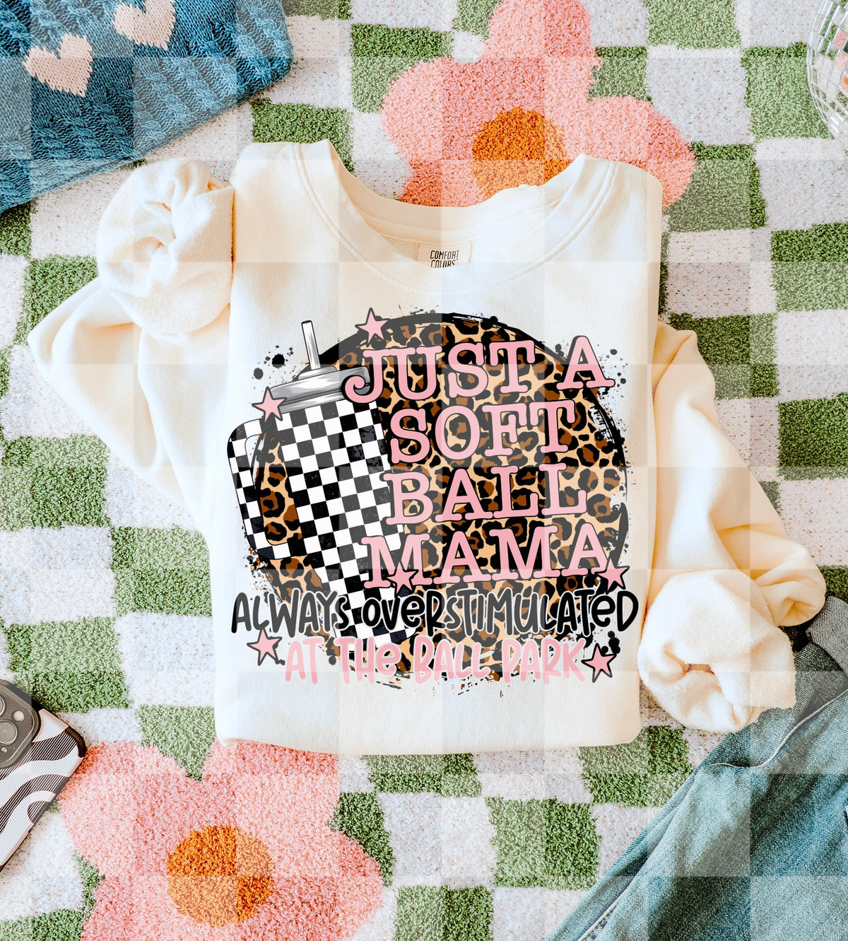 Just a softball mama leopard background circle (Lyttle) DTF Transfer