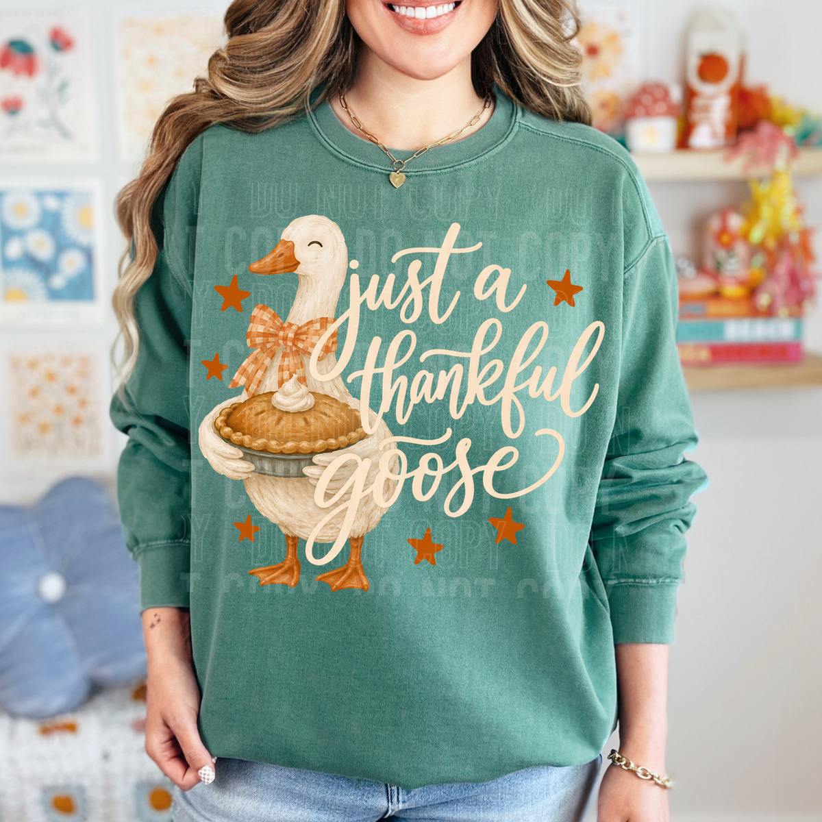 Just a thankful goose-holding pie (SBB) DTF transfer
