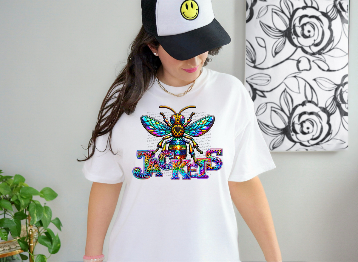 Jackets Mascots Rhinestone Leopard Rainbow 42888 DTF transfer