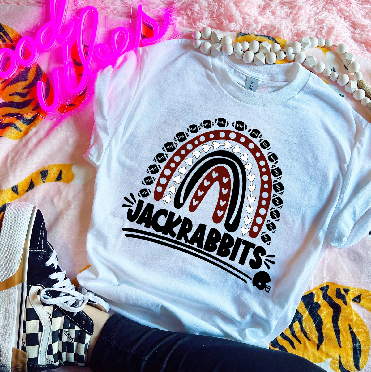 Jackrabbits Maroon Rainbow Football Hearts 114585 DTF transfer