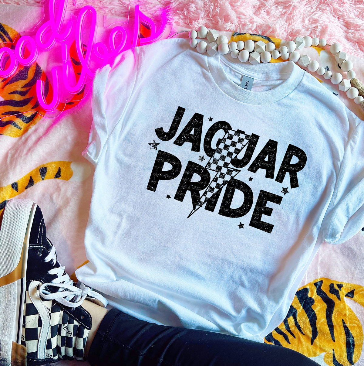Jaguar Pride Checkered Lightning Bolt Black 89047 DTF Transfer