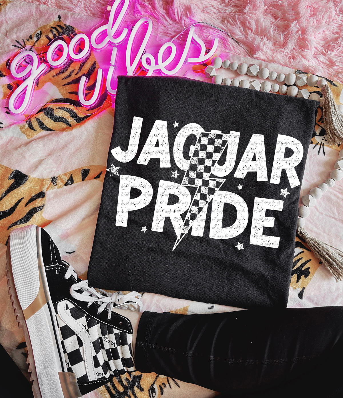 Jaguar Pride Checkered Lightning Bolt White 89048 DTF Transfer