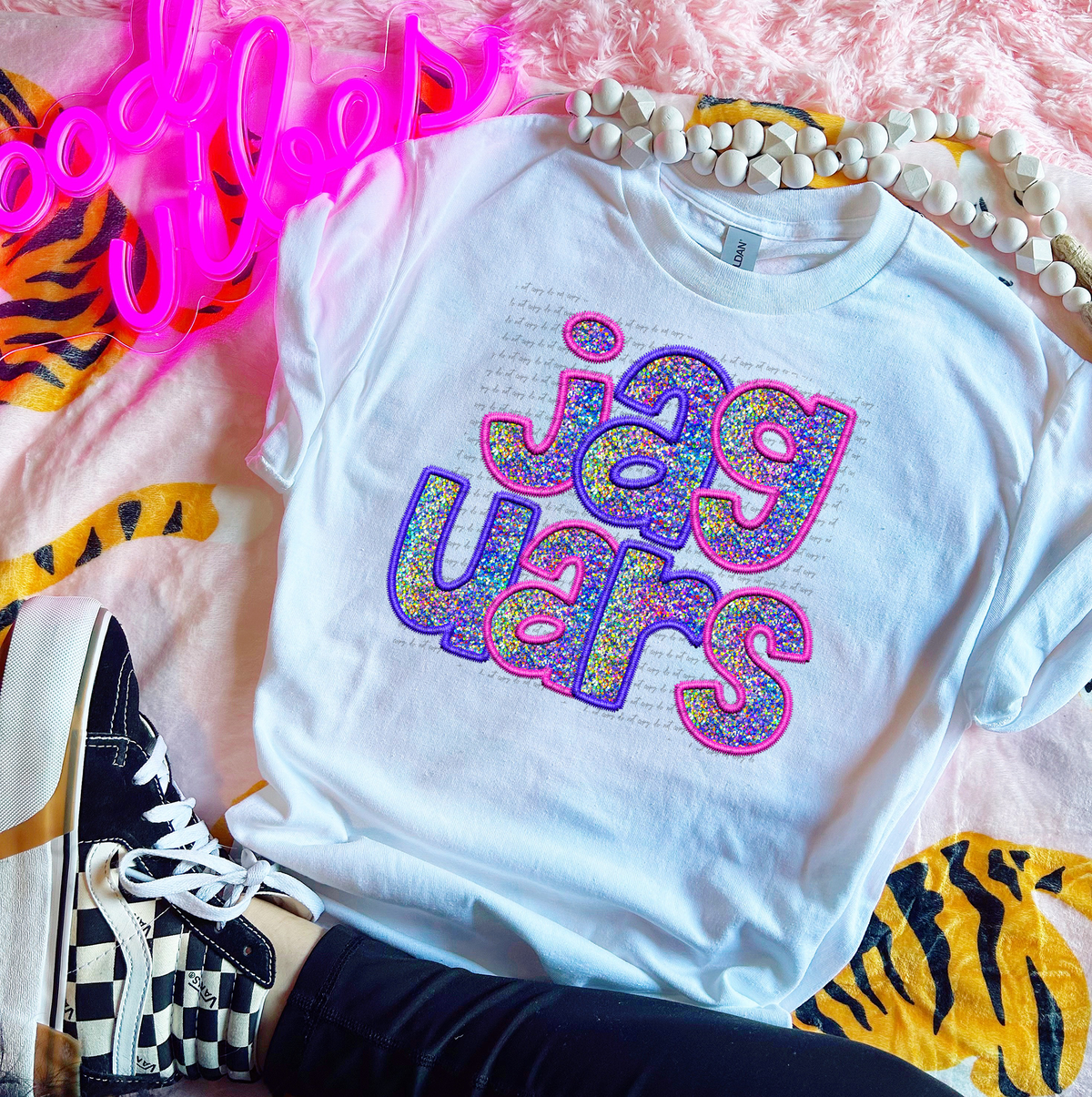 Jaguars Faux Embroidery Pink Blue 76062 DTF Transfer