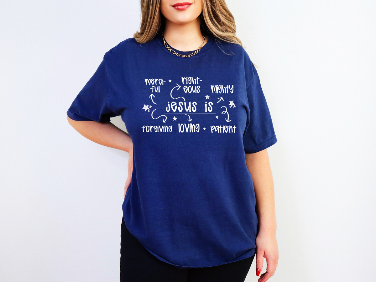 Jesus Merciful Righteous Mighty Forgiving Loving Patient White 86406 DTF Transfer