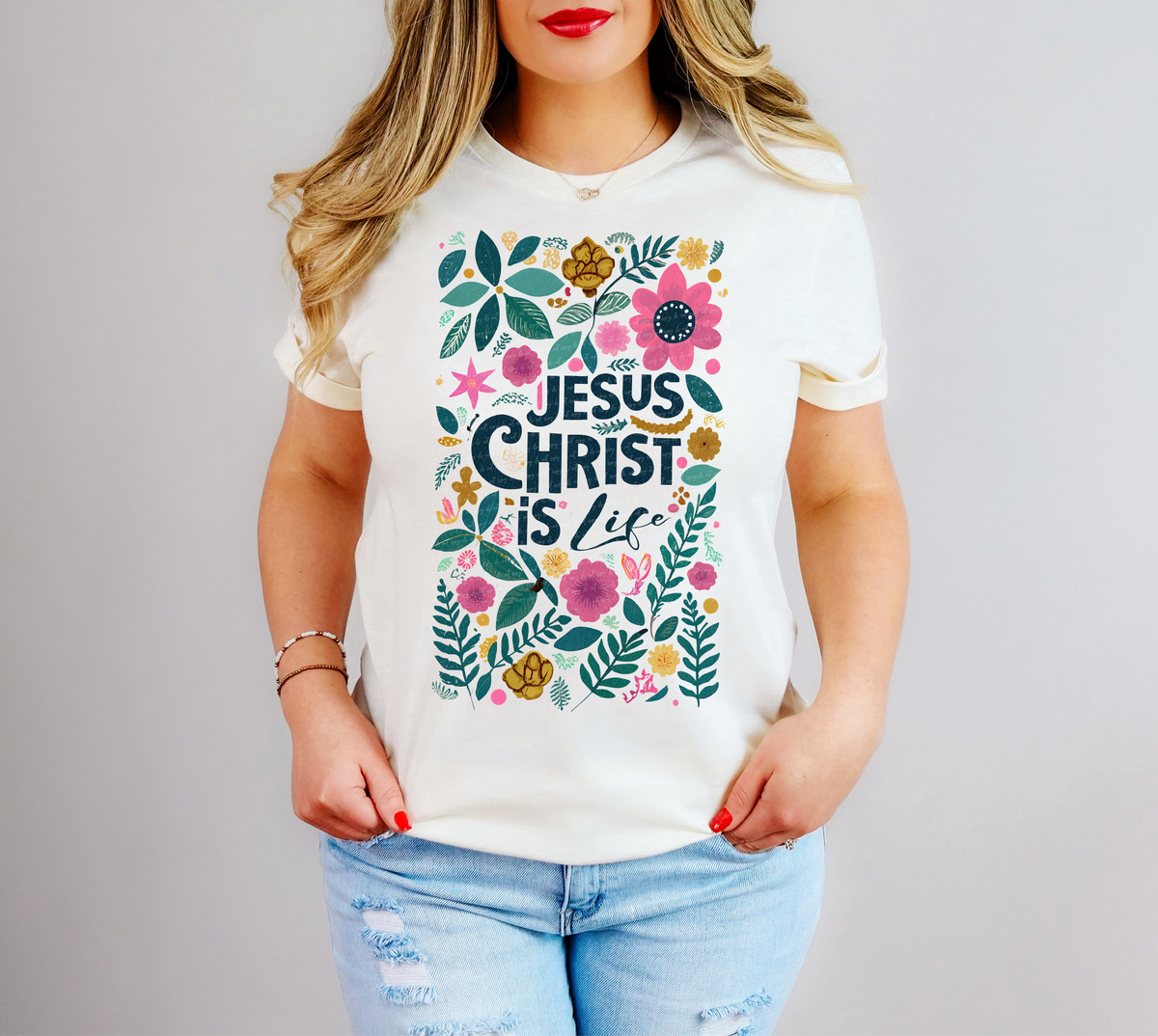 Jesus Christ Is Life Pink Floral 76845 DTF Transfer